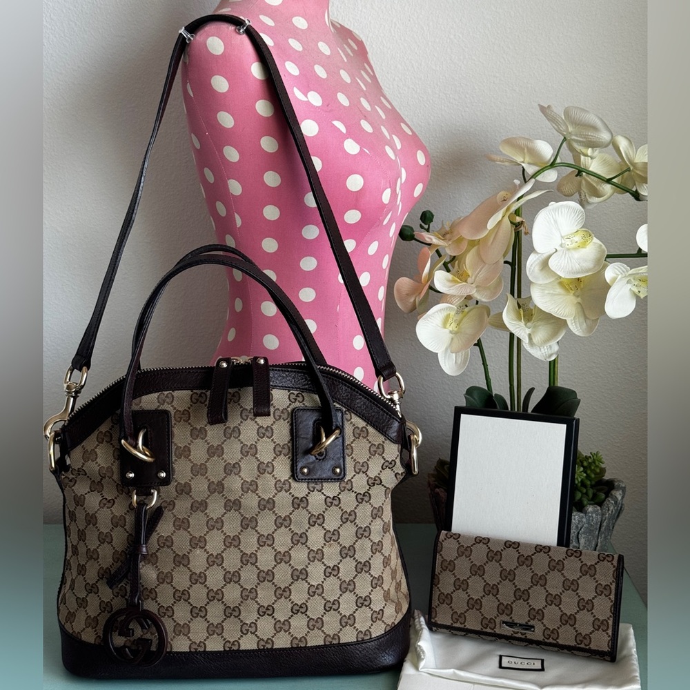 GUCCI GG Canvas Convertible Dome Satchel Bag & matching Continental Wallet